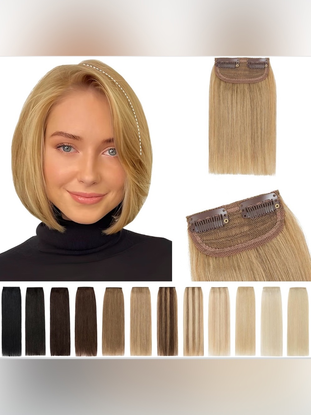 2-PC. Clip-In 6” Short Hair Topper For Volume - #27 Dark Blonde